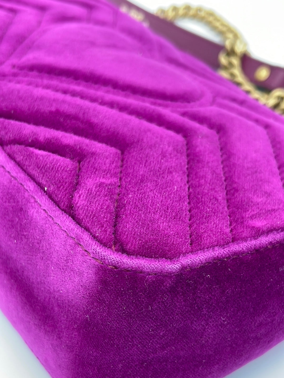 Gucci Pink Quilted Velvet Embellished GG Marmont Small Shoulder Bag