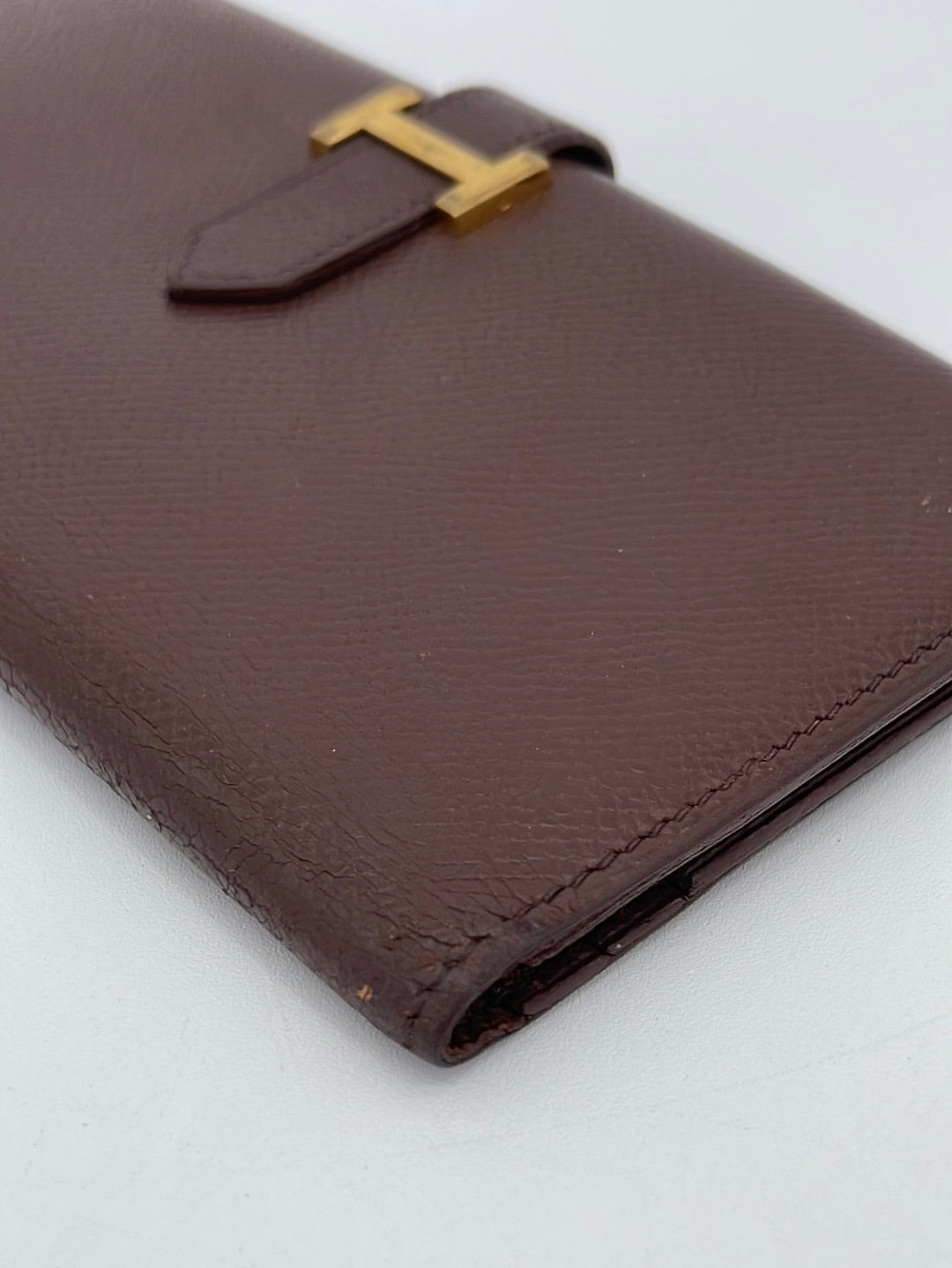 Hermes Brown Epsom Leather Men's Silver Money Clip Bifold Bill Fold Wallet