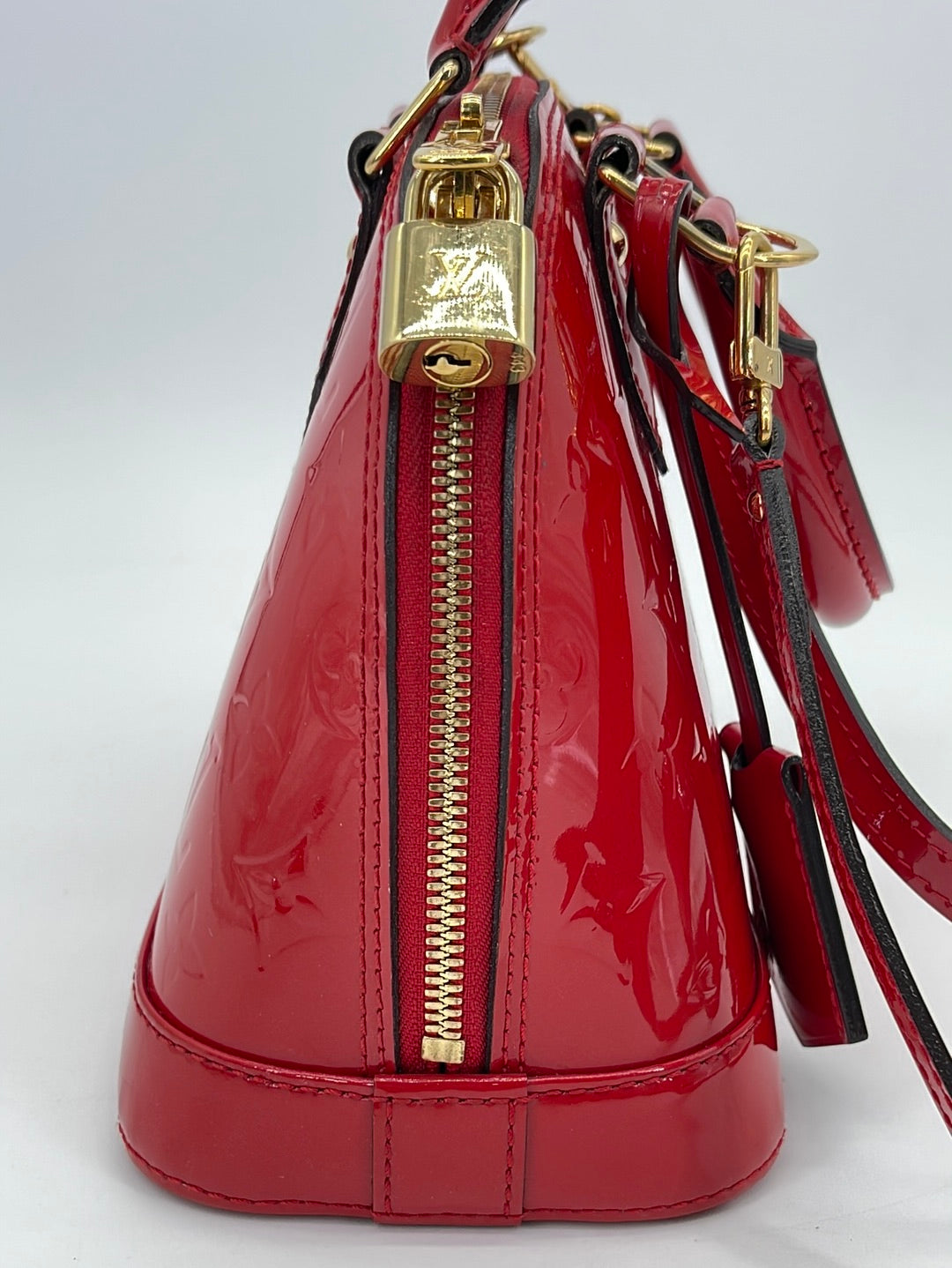 LOUIS VUITTON Red Monogram Vernis Leather Alma BB For Sale at