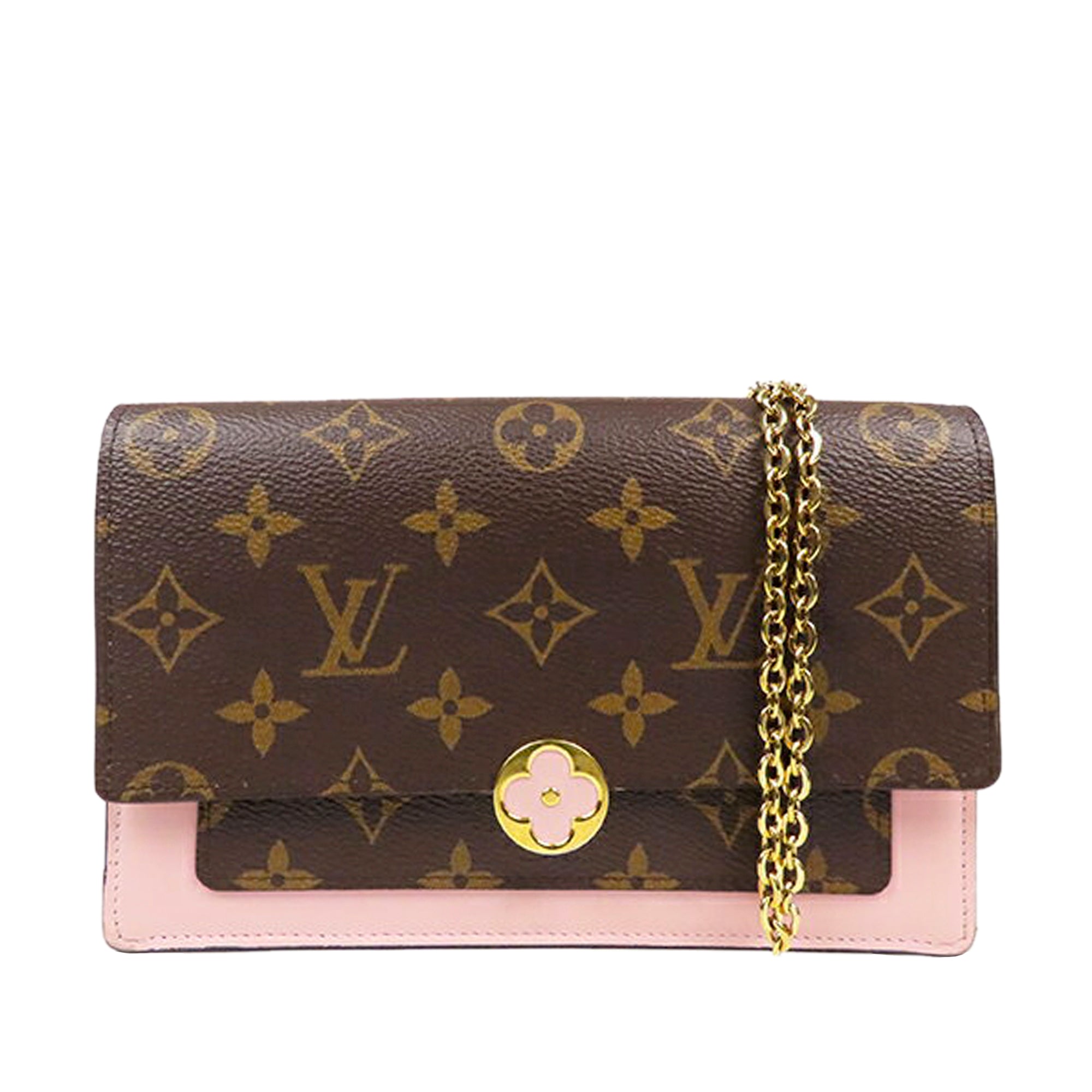 used Unisex Pre-owned Authenticated Louis Vuitton Monogram Flore Wallet on Chain Canvas Brown Crossbody Bag, Adult Unisex, Size: Small