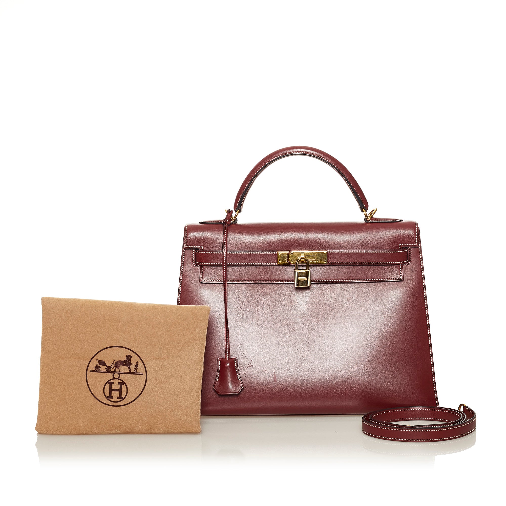 Amazing Hermes Kelly 28 sellier handbag strap in Rouge H box calf