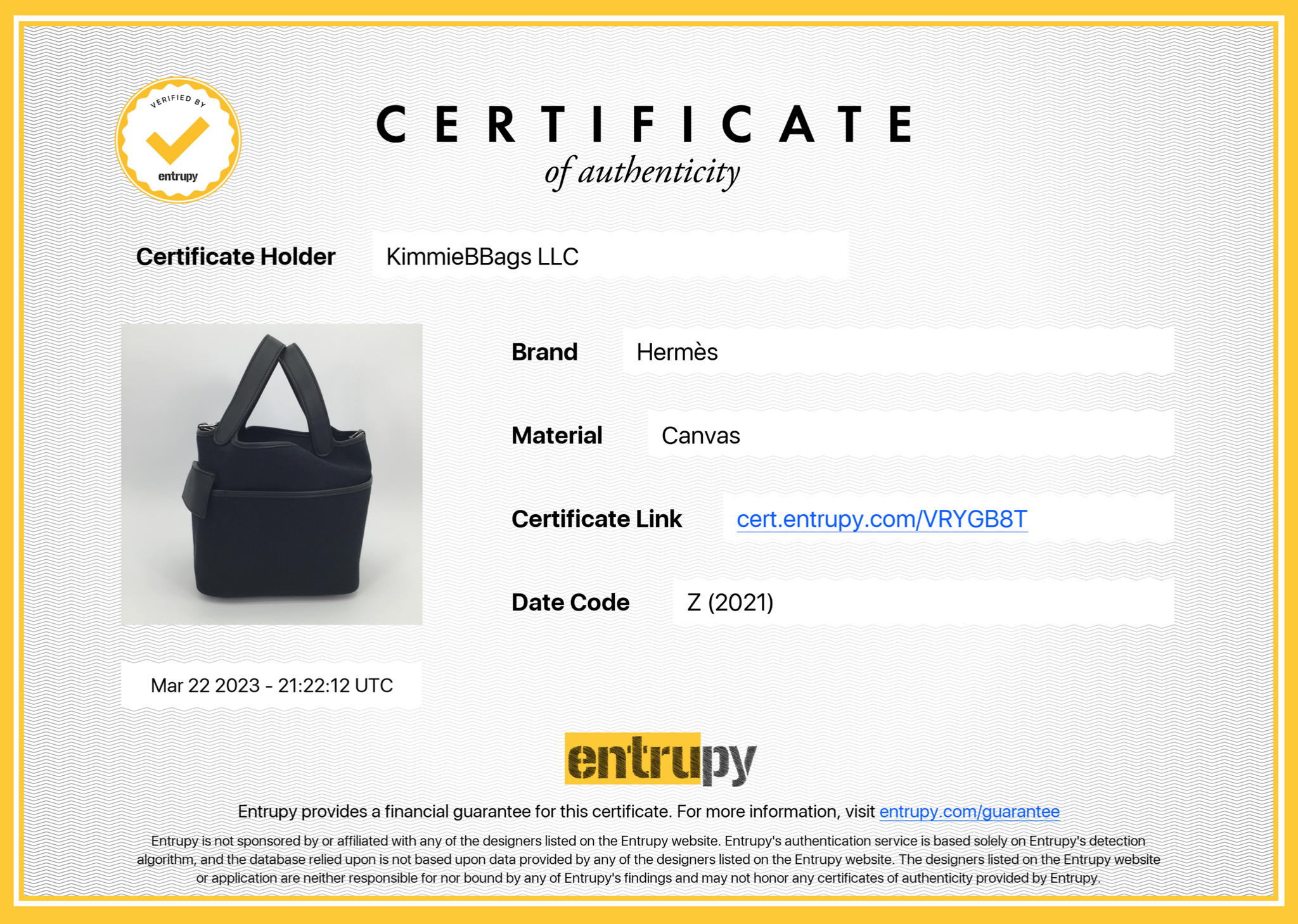 entrupy certificate hermes