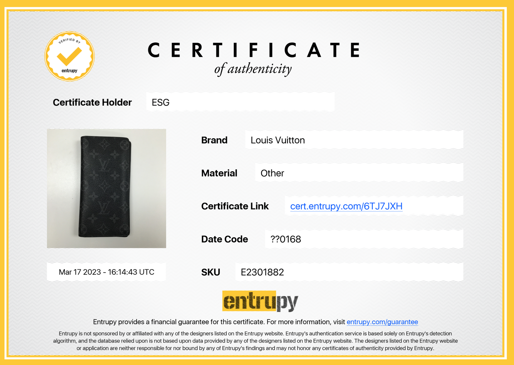 (5301_0644) LOUIS VUITTON Wallet Louis Vuitton Monogram Eclipse Portefeuil  Braza Long Wallet * Wallet with initials