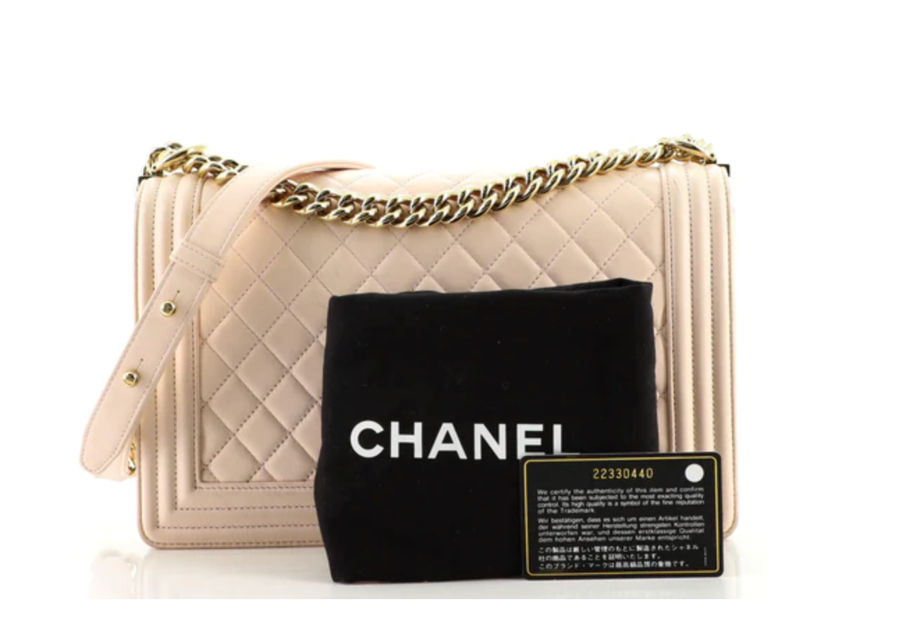 CHANEL Medium Boy Flap Calfskin Leather Shoulder Bag Light Cream