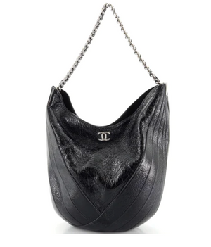 Chanel Black Tweed Leather Coco Pleats Hobo - Handbag | Pre-owned & Certified | used Second Hand | Unisex