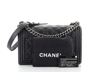 Authentic Chanel Studded Boy Flap Shoulder Bag