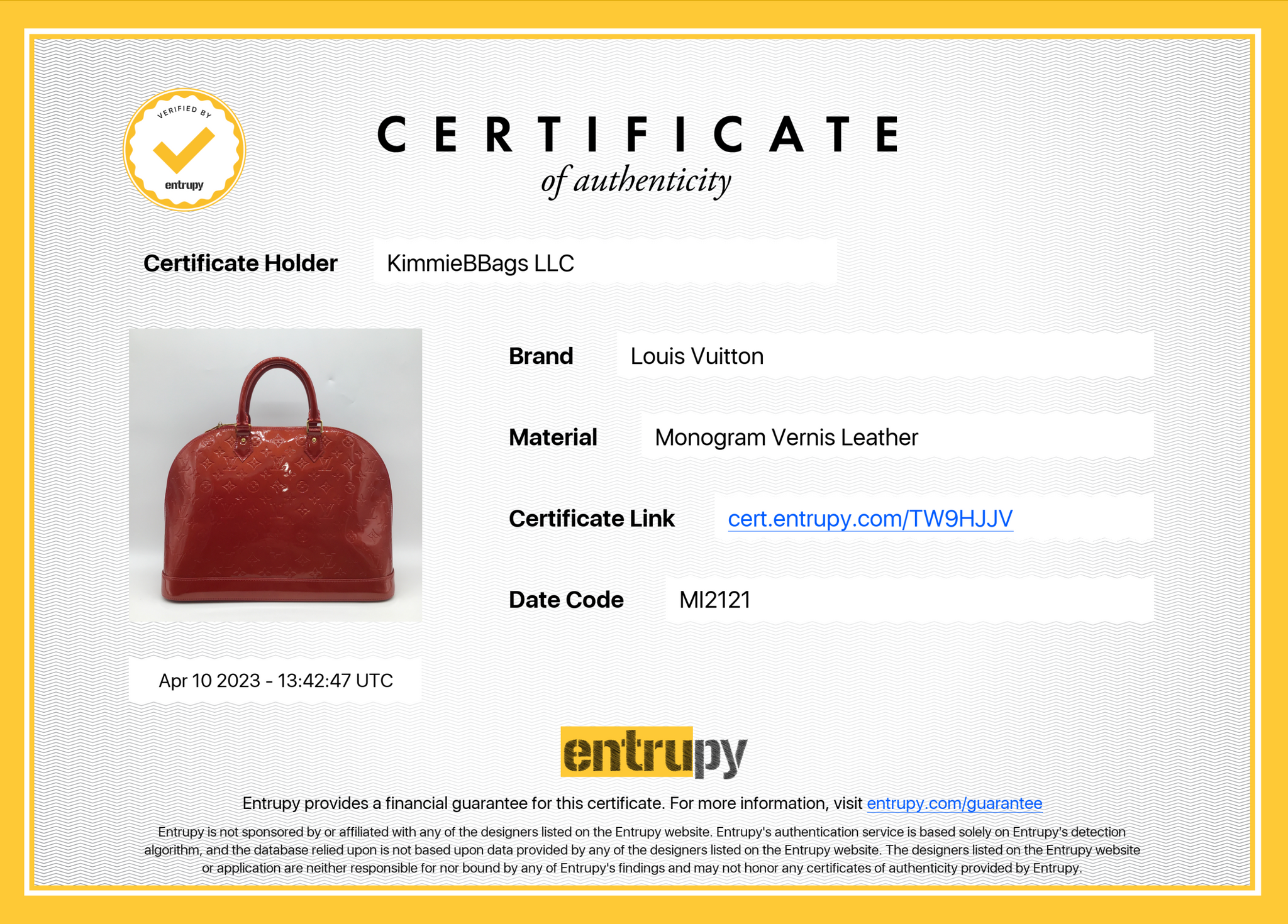 Louis Vuitton Vernis Alma GM Bag