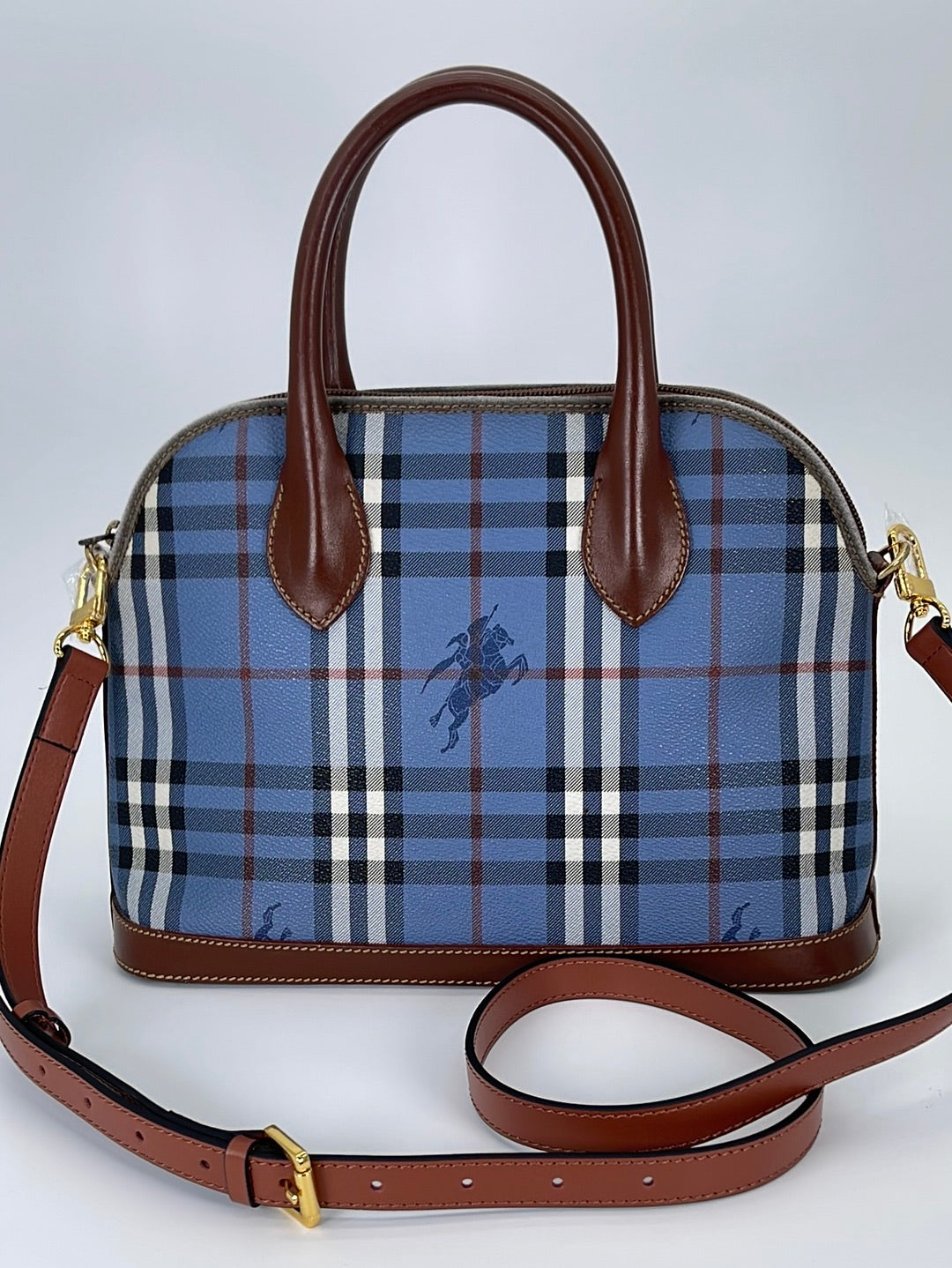 Burberry Nova Check Dome Leather Satchel, Bag