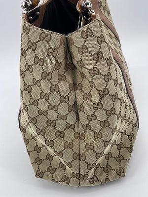 Auth Vtg Gucci brown canvas leather speedy handbag tote shop baguette purse  #23