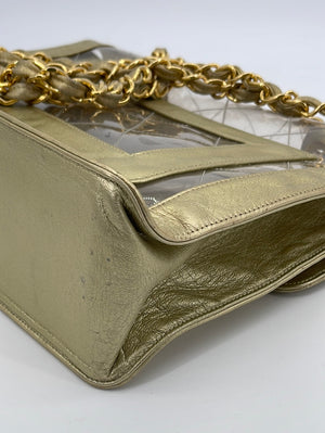 CHANEL CC Double Chain Shoulder Bag 11465416 Clear Gold Vinyl Leather 03347