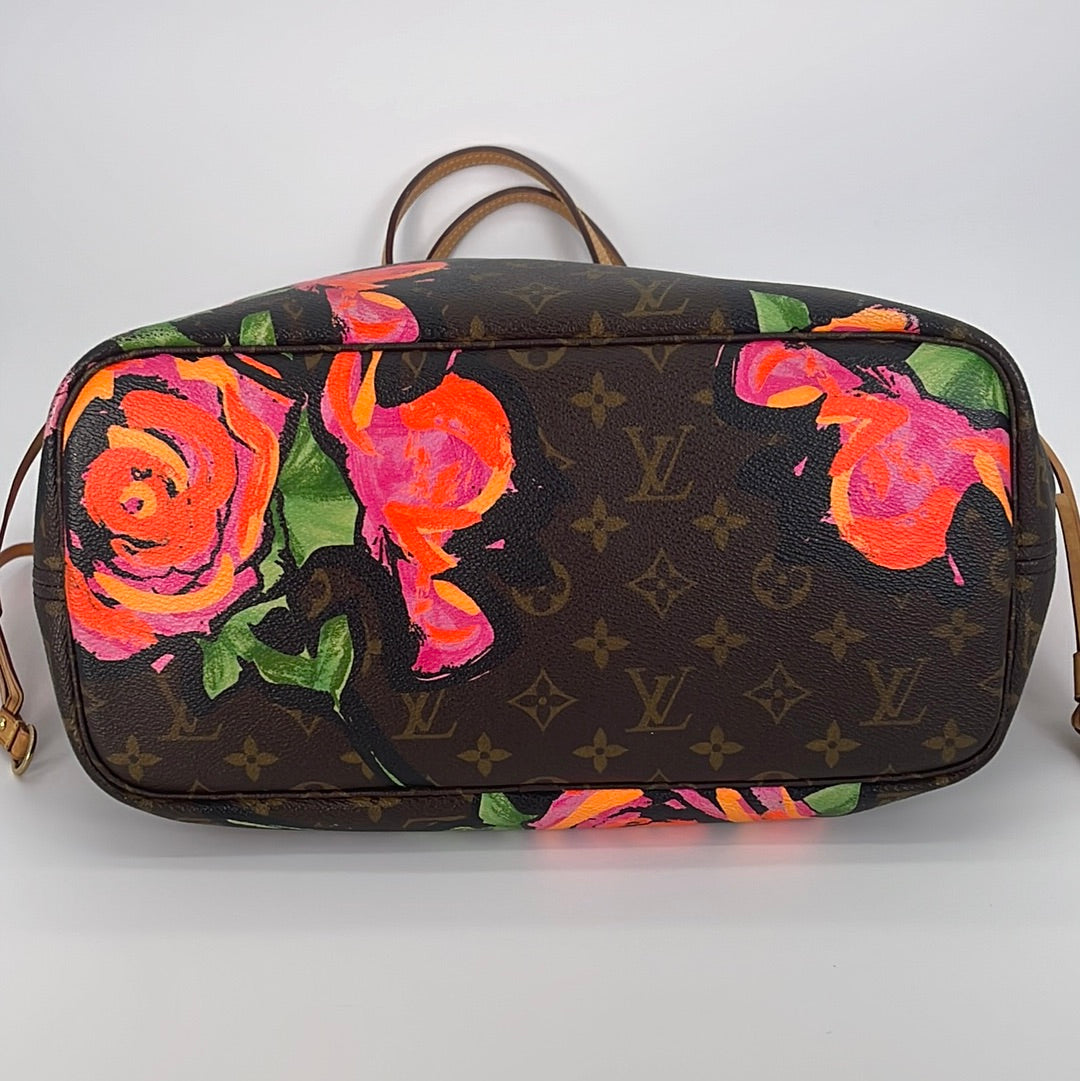 Louis Vuitton Neverfull MM Tote Bag Monogram Roses Pattern And