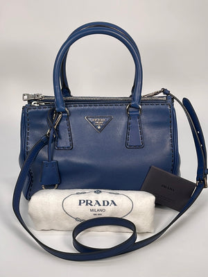 Prada Women's Mini Saffiano Leather Double-zip Satchel - Black in Blue