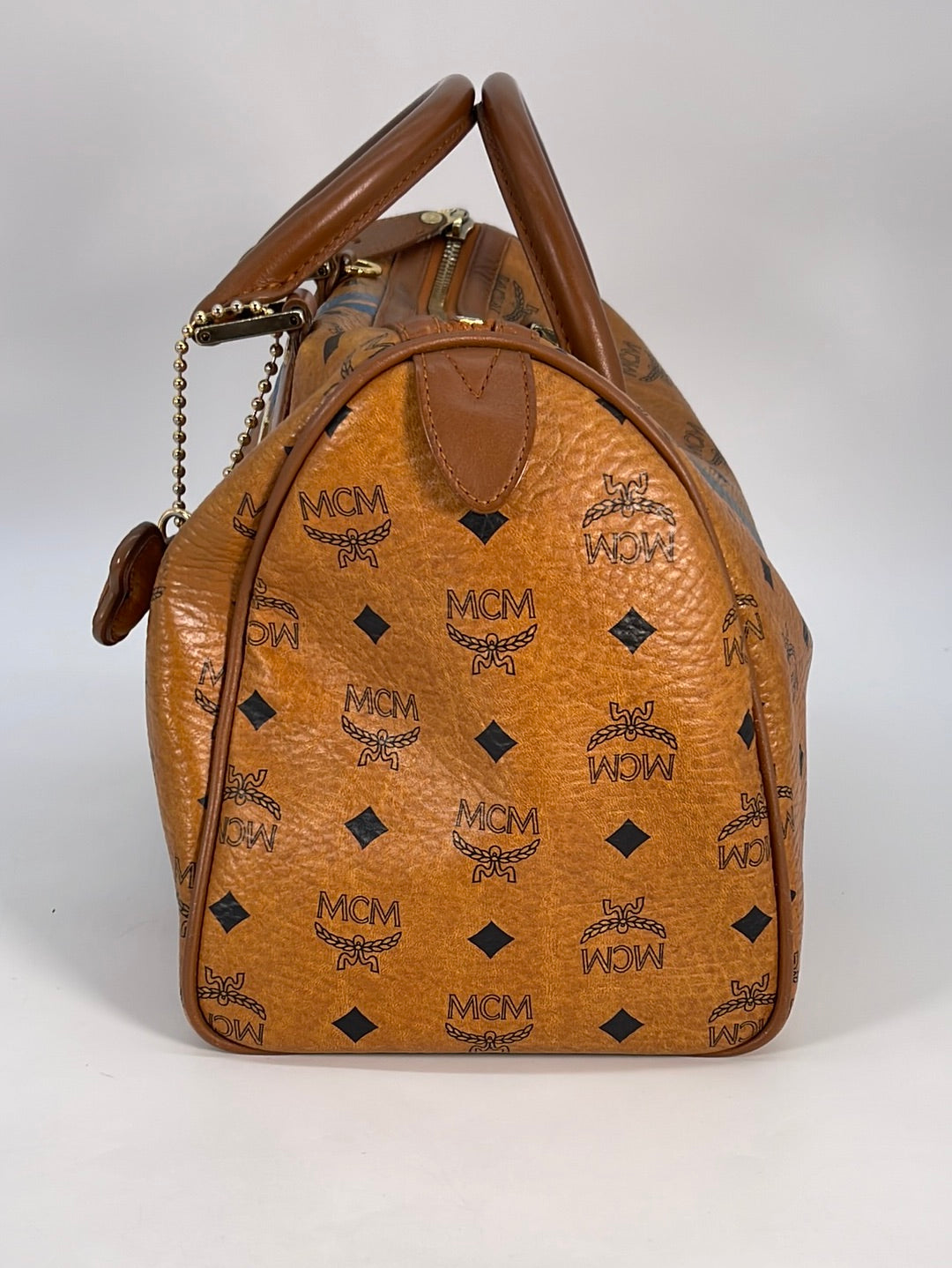 MCM, Bags, Mcm Cognac Visetos Leather Boston Bag
