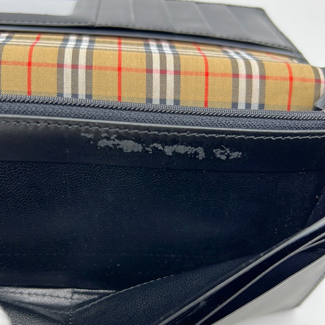 BURBERRY Wallet Black Leather Solid Nova Check Double Billfold