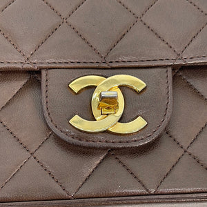 Vintage CHANEL Brown Lambskin Medium Double Flap Matelasse Chain Shoulder Bag  XJC7Y6B 020523