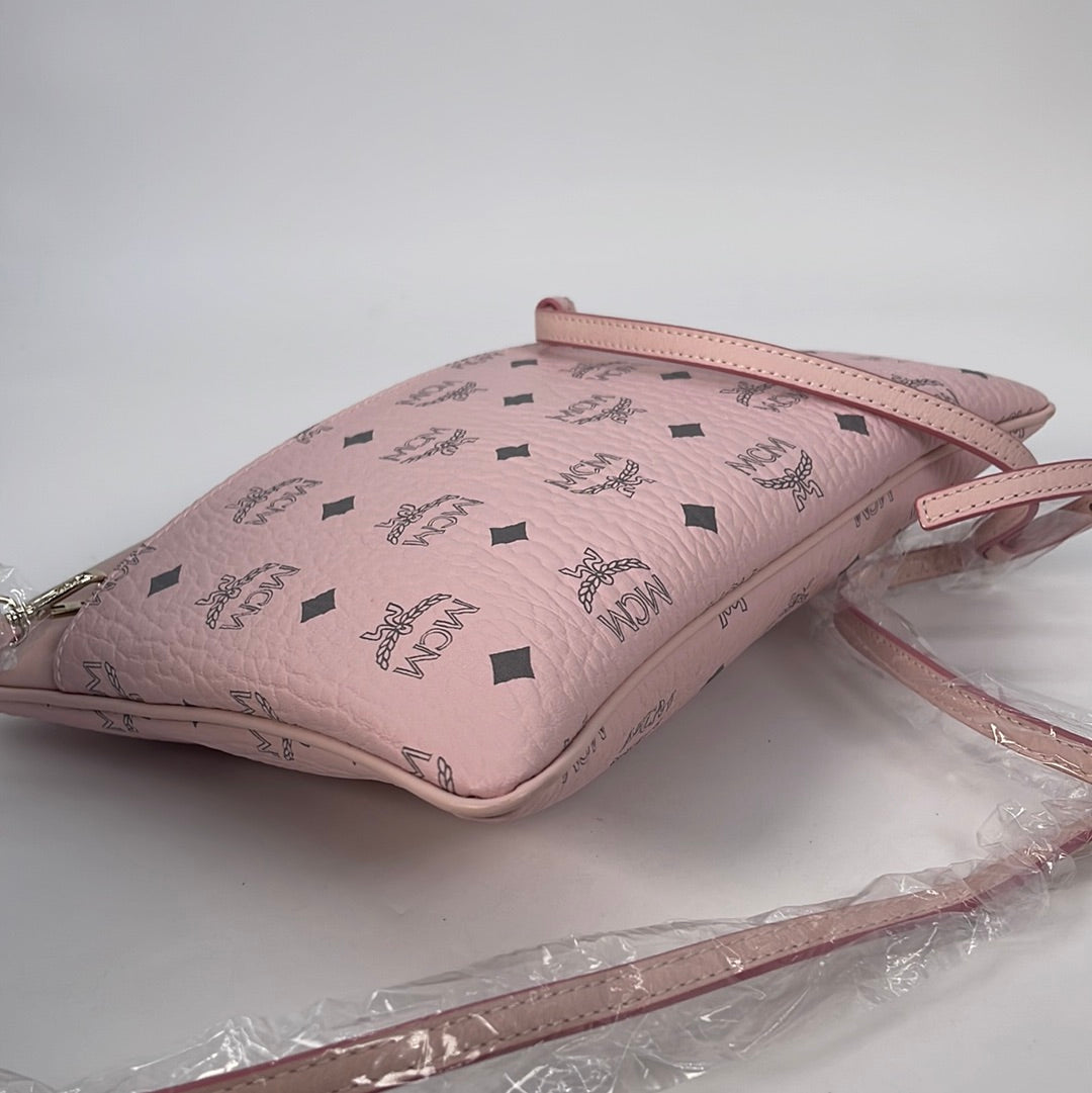 $470 MCM Powder Pink Visetos Coated Canvas Crossbody Pouch Bag  MYZCATA07QH001