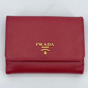 PRELOVED Prada Red Saffiano Leather Compact Wallet V6R7YMQ 041323