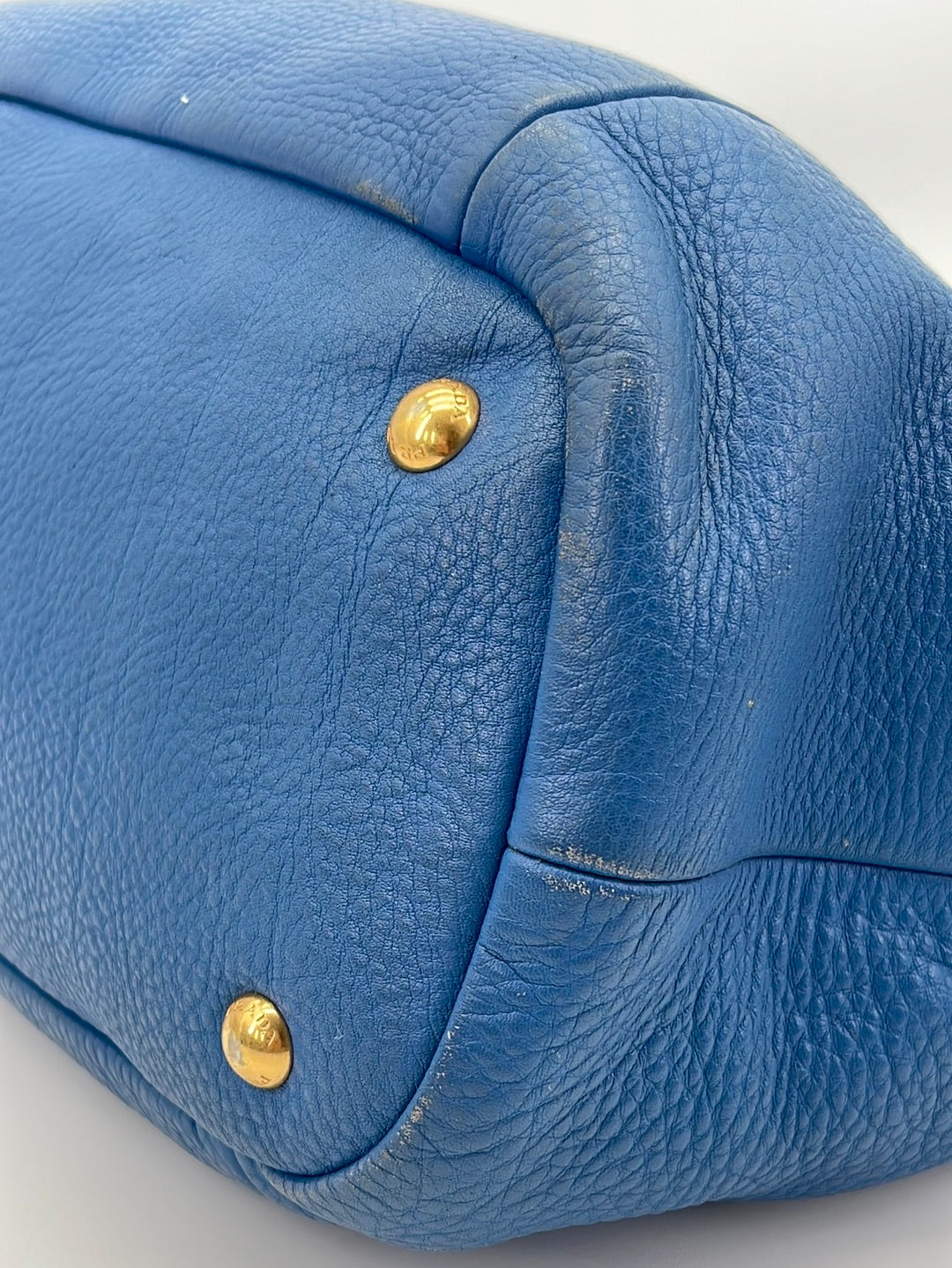 Prada Pebble Leather Shoulder Bag Blue