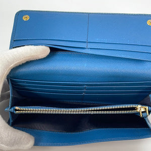 Prada Blue Saffiano Leather Flap Continental Wallet Prada
