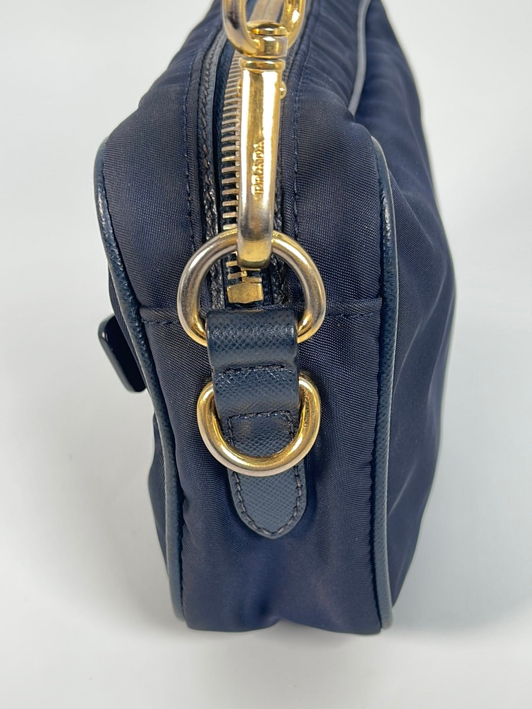 Navy Leather Double Zip Camera Bag