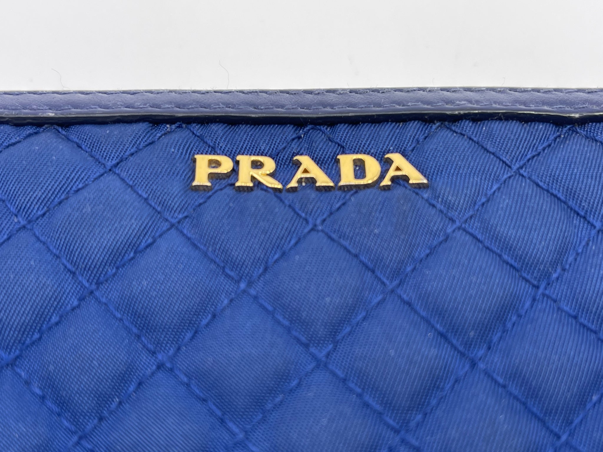 Prada, Bags, Prada Xl Organizer Logo Plate Blue Leather Double Zip Around  Zippy Wallet