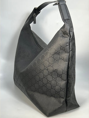Preloved Gucci Black GG Canvas Jumbo Hobo Shoulder Bag 012.0384