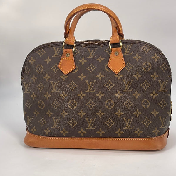 LOUIS VUITTON LV Monogram Canvas Leather Trim Alma Hand Bag VI0963 Good