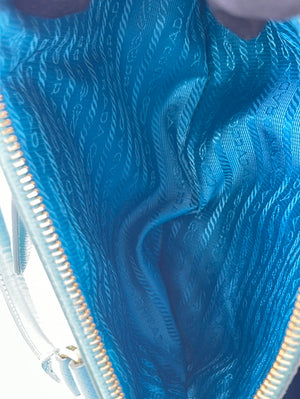 Prada Light Blue Saffiano Leather Mini Galleria Double Zip Tote at