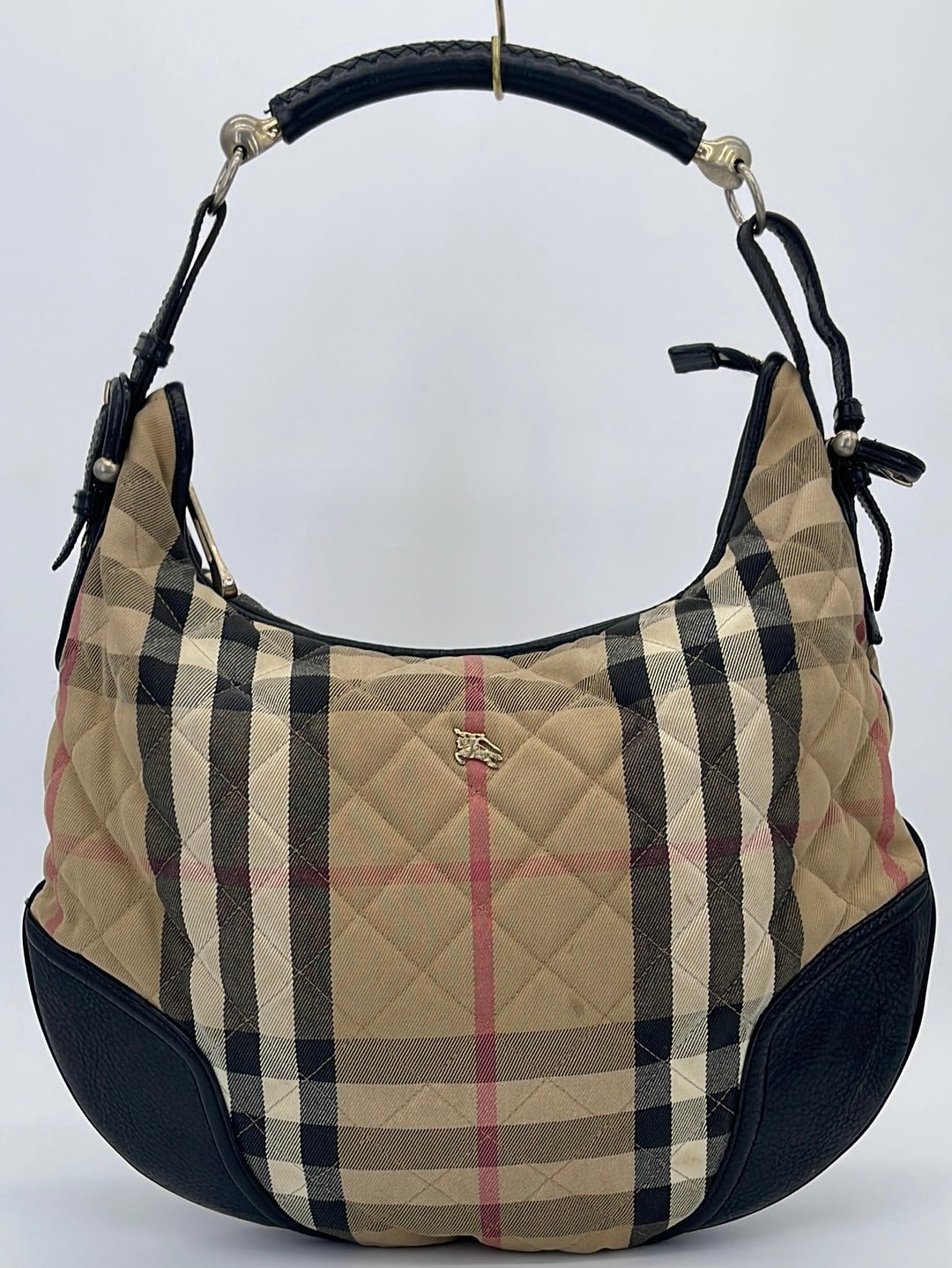 Burberry Hobo Bag Nova Check Plaid Metallic Shoulder Handbag