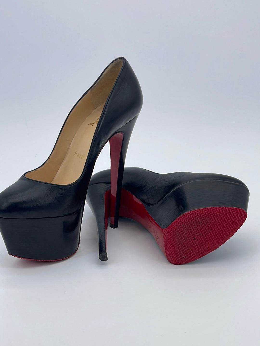 Christian Louboutin Black Leather Platform Heels Refurbished Red Sole Size  39