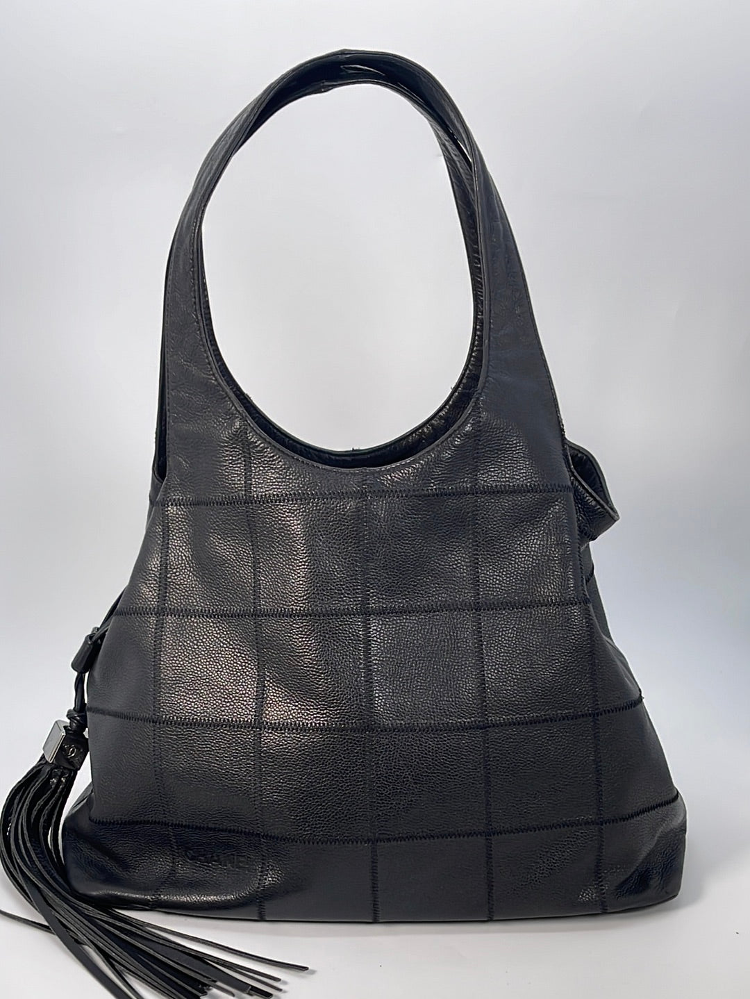 Preloved Chanel Black Leather Square Stitch Medium Hobo CR49JYT