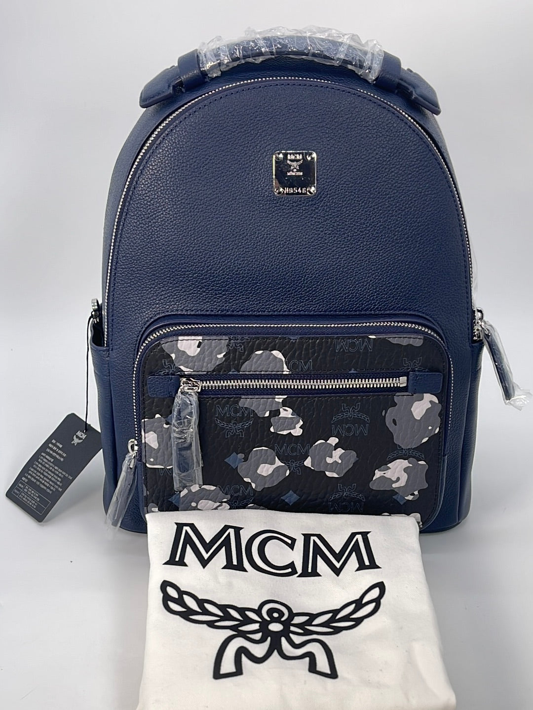 MCM Navy Blue Visetos Nylon and Leather Tote MCM