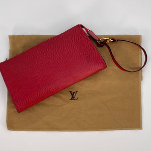 Louis Vuitton Red Epi Leather Pochette Accessories Wristlet Clutch