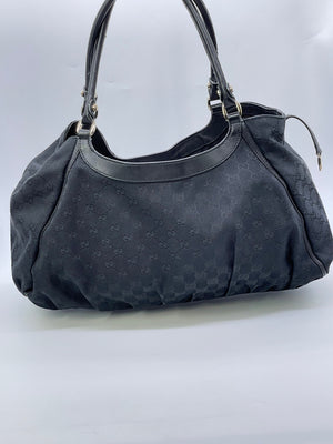 Gucci Abbey D-Ring Shoulder Bag Dark Brown Denim Authentic Hobo