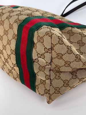 Gucci Pre Loved GG Canvas Web Sherry Line Ophidia Pouch