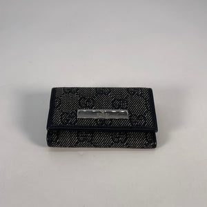 Vintage Gucci Key Holder GG Black Signature Wallet Leather Tri-Fold