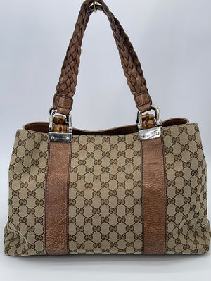 Gucci Gucci Vintage shopping bag in beige logo canvas and brown leather