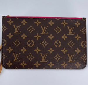 Authentic Louis Vuitton Monogram Neverfull GM Pouch with Red Int Wristlet  Bag