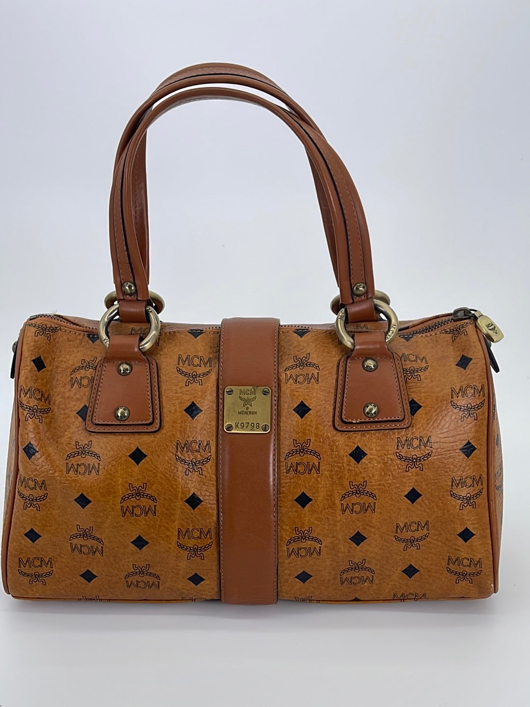 Mcm Handbags Boston Women Leather Brown Cognac