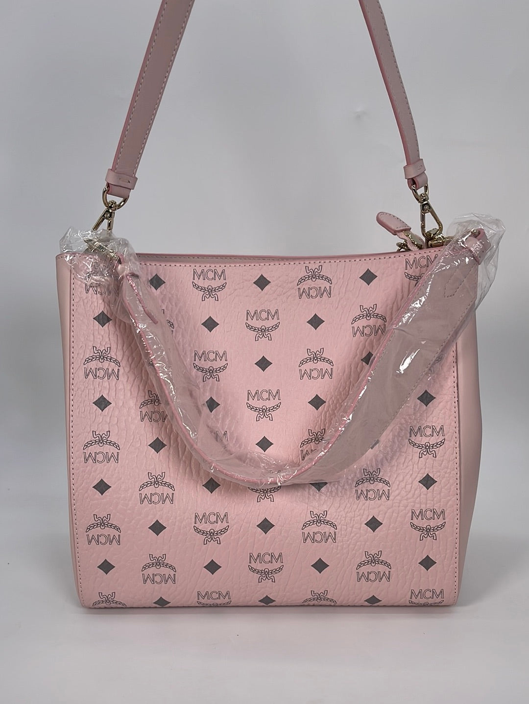 Mcm - Aren Medium Visetos Powder Pink Leather Hobo Shoulder Crossbody Handbag