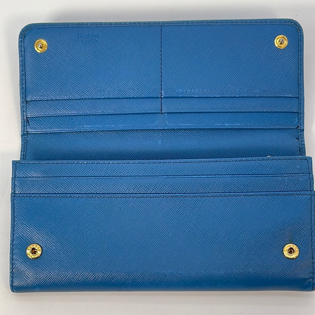 Prada Blue Saffiano Leather Flap Continental Wallet Prada
