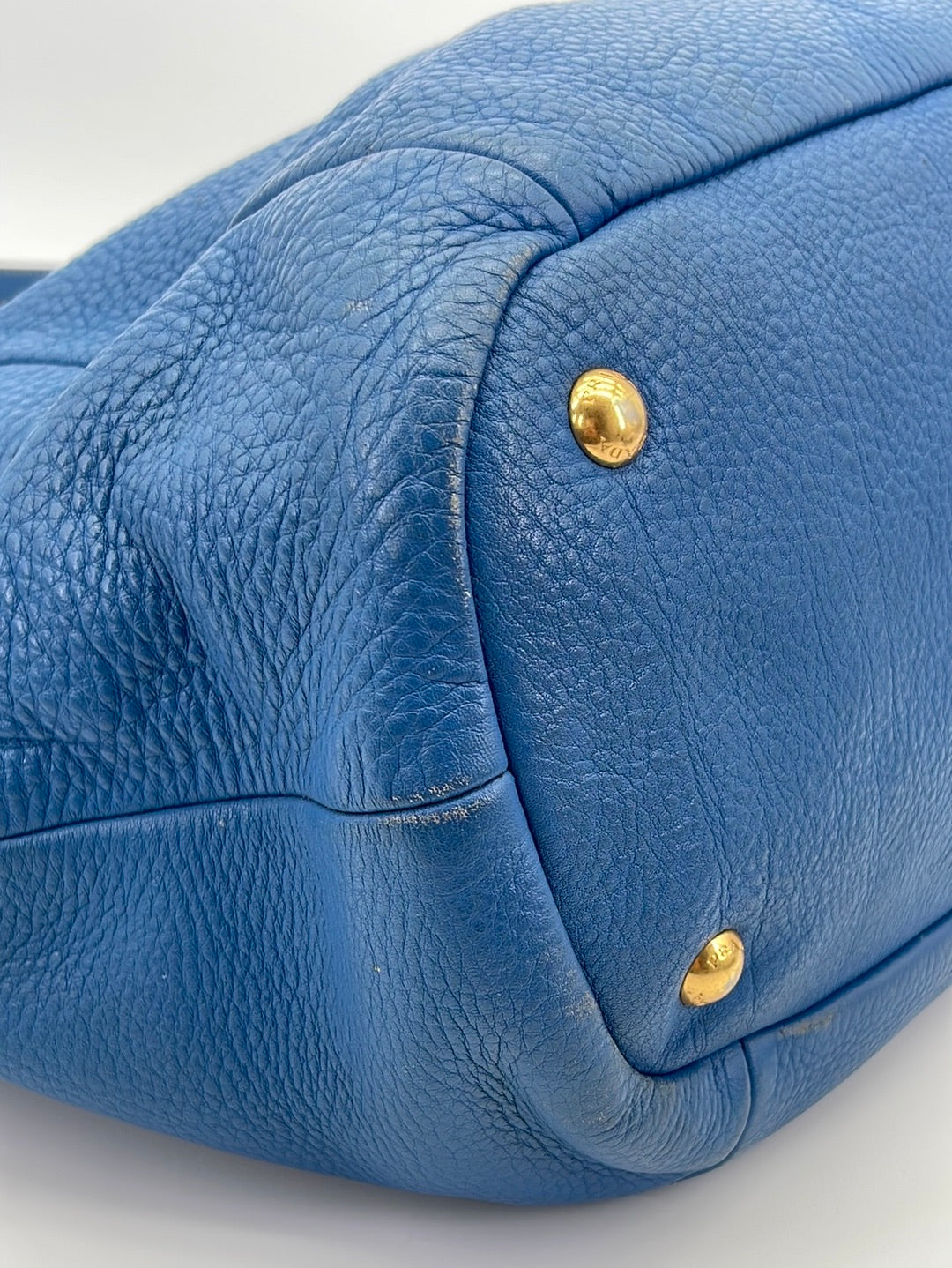 Prada Pebble Leather Shoulder Bag Blue