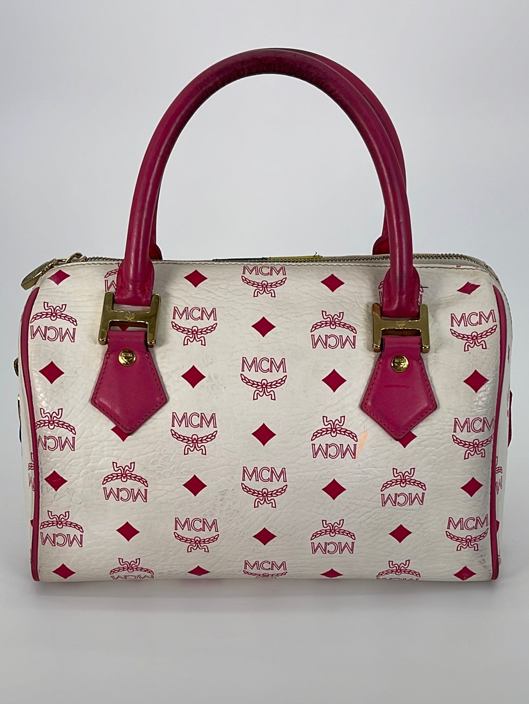 MCM Visetos Essential Boston Bag Pink 654283