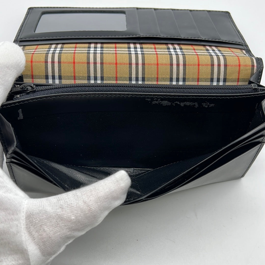 Burberry Halton Vintage Check & Black Leather Clutch Wallet 4071410