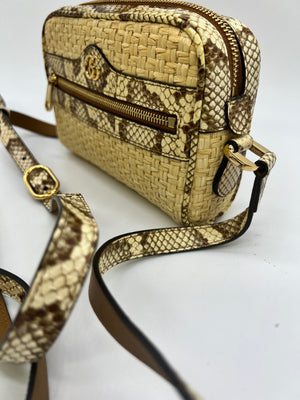 Gucci Woven Raffia and Brown Watersnake Mini Ophidia Crossbody Bag
