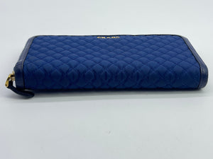 Prada, Bags, Prada Xl Organizer Logo Plate Blue Leather Double Zip Around  Zippy Wallet