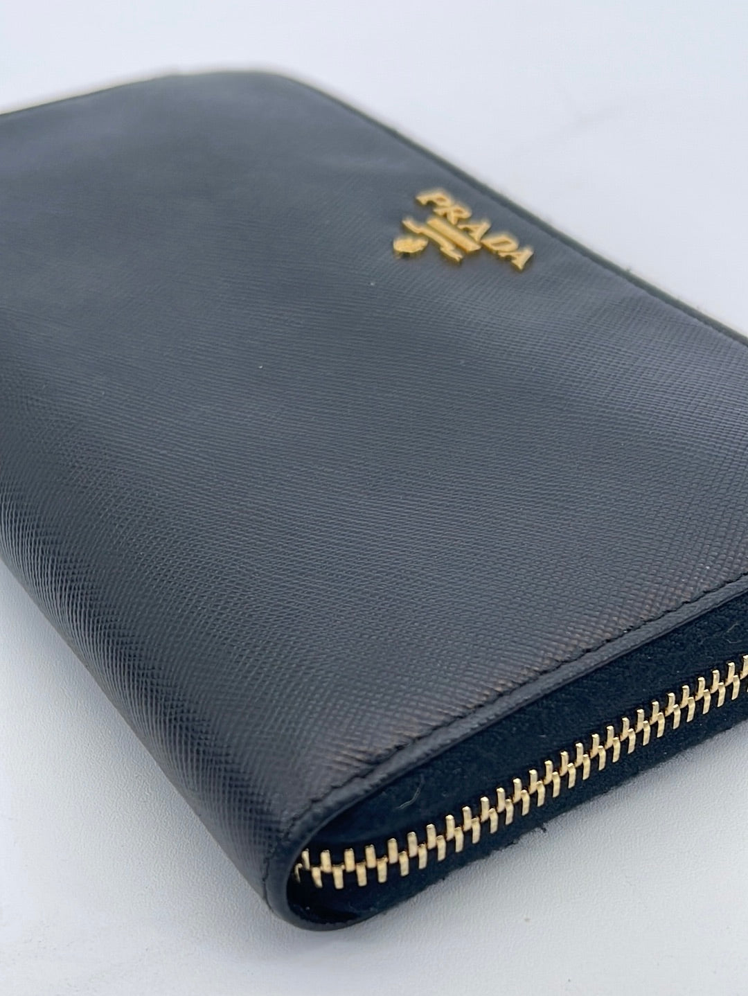Prada Black Saffiano Leather Zip Around Wallet Prada