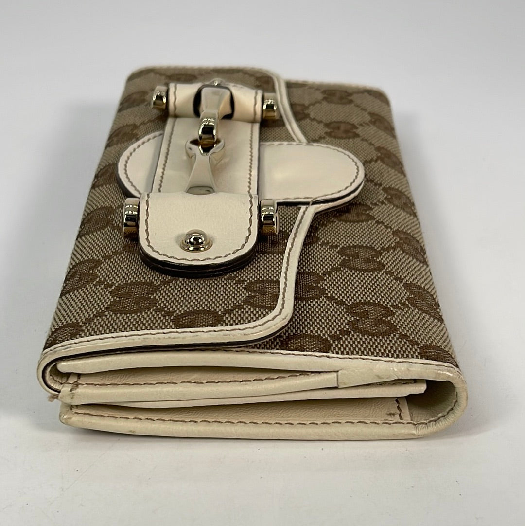 Gucci Original GG Canvas French Wallet in Beige and Caspian Blue –