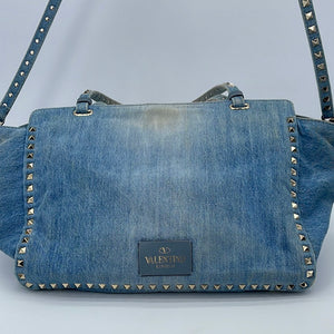 VALENTINO Rockstud Denim Crossbody Satchel Bag Blue