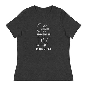 KIMMIEBBAGS Coffee in one hand, Women's Relaxed T-Shirt